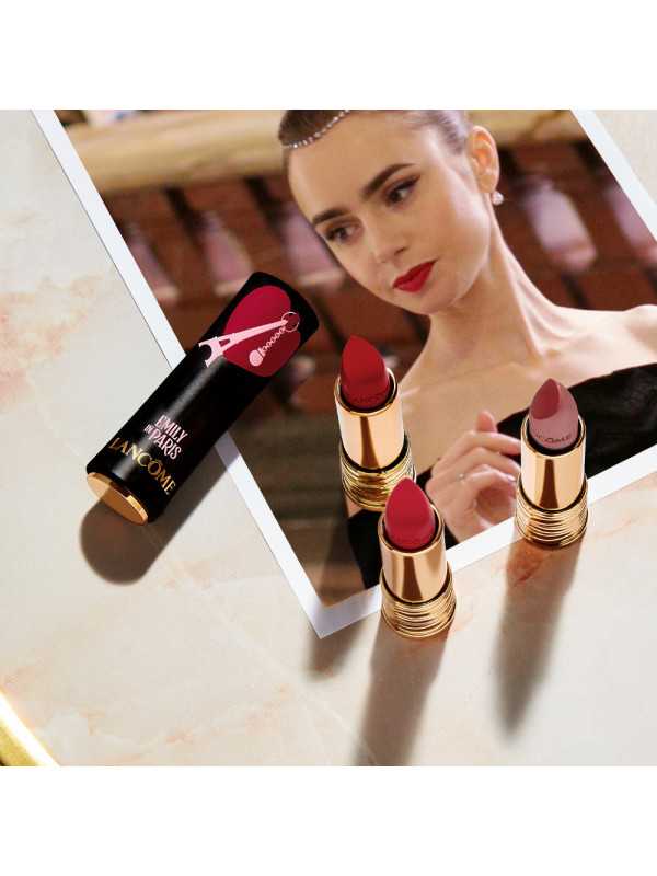 L\'Absolu Rouge Matte Lipstick in 505 color_text Emily Edition Limited Paris Coeur Attrape